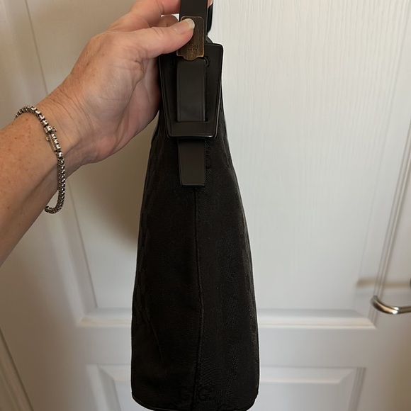 GUCCI 🖤 Black GG monogram Leather/Canvas Guccisima Authentic Vintage 12x11 inch - Picture 4 of 12